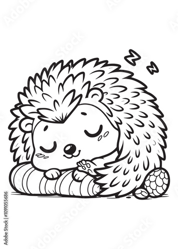 Coloring design hedgehog sleep tick 