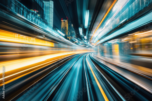 Dynamic time-lapse of a futuristic cityscape with vibrant neon lights streaking across a night sky, capturing the essence of urban speed and motion.