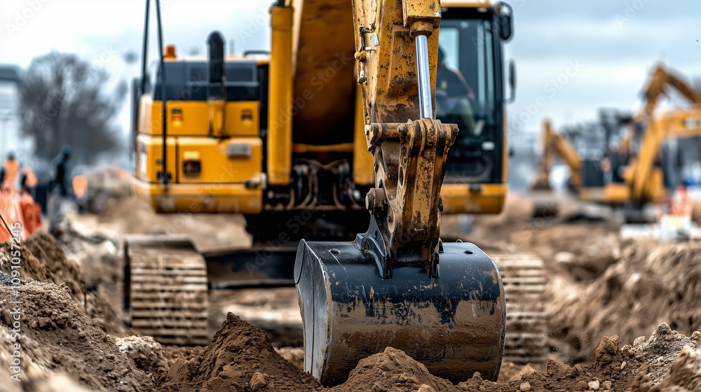 Fototapeta premium Heavy-Duty Construction Equipment Operating on Site
