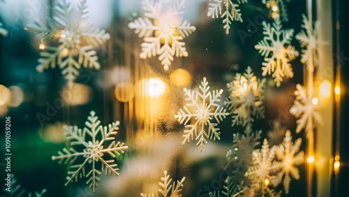 A window with snowflakes on it