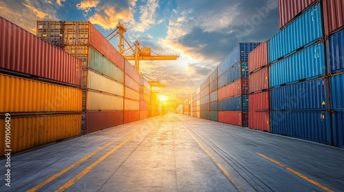 Wallpaper Mural Shipping yard, cargo containers, container box shipping Torontodigital.ca