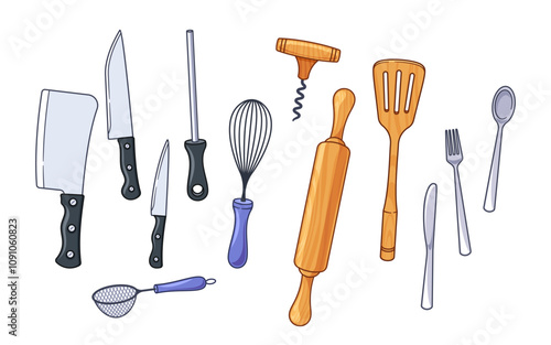 Cutlery kitchenware equipment for cooking, bakery and traditional flatware eating tools set
