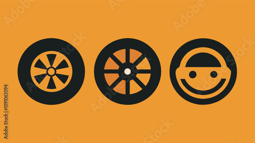 Image shows three unique wheels on orange background - traditional, playful face, and slightly different traditional design. Overall vibrant and engaging.