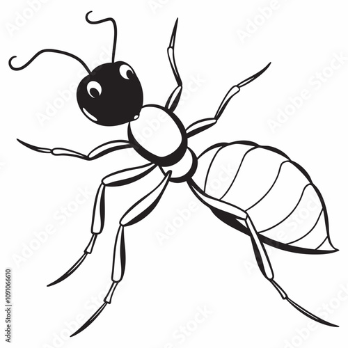 Isolated Ant Silhouette Line Art Vector Illustration