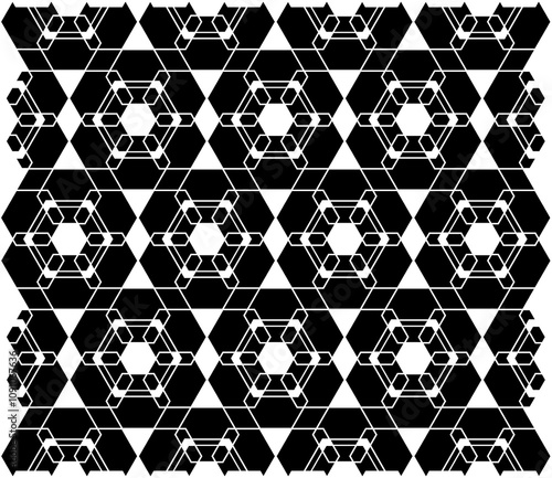 Ornement décoratif Motif abstrait Diamant et Flocon Carré Réseau de style arabe géométrique Noir et Blanc
