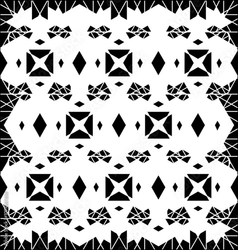 Ornement décoratif Motif abstrait Diamant et Flocon Carré Réseau de style arabe géométrique Noir et Blanc
