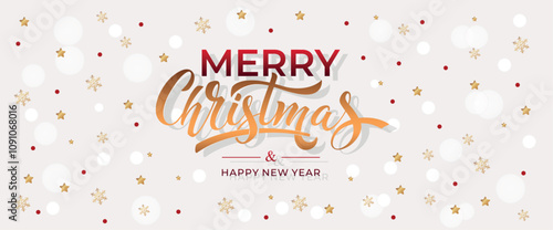 Merry Christmas and Happy New Year hand lettering calligraphy. Vector holiday illustration element. Typographic element for congratulations.