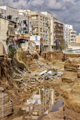 Buildings half destroyed by the flood in the Poyo ravine caused by the intense rains of the Dana over the Valencian Community