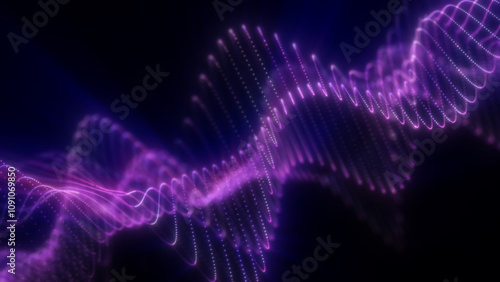Vibrant pink and purple light waves pulse across a dark background, creating a futuristic and dynamic energy flow with glowing, abstract lines and smooth curves