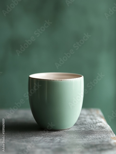 Wallpaper Mural Simple green ceramic cup on textured surface. Torontodigital.ca