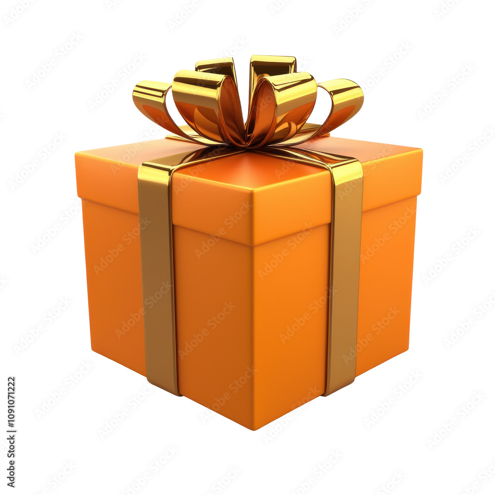 Obraz premium Orange Gift Box with Gold Ribbon Isolated on Transparent Background