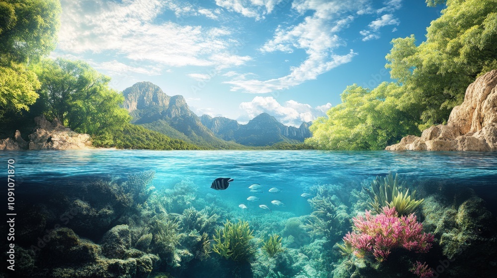 Underwater view of coral reef and tropical fish. Underwater view of coral reef and tropical fish.