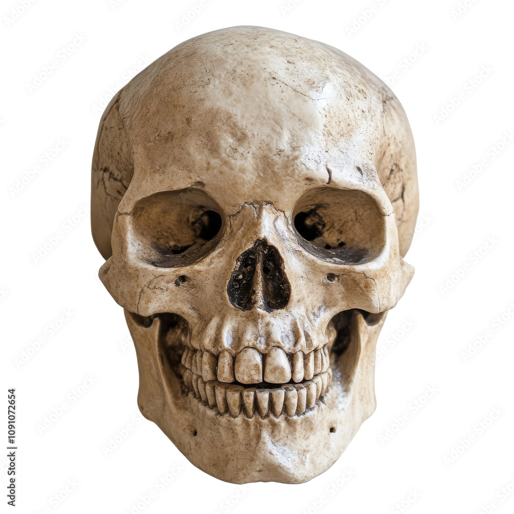 Obraz premium Human skull displayed on a neutral background