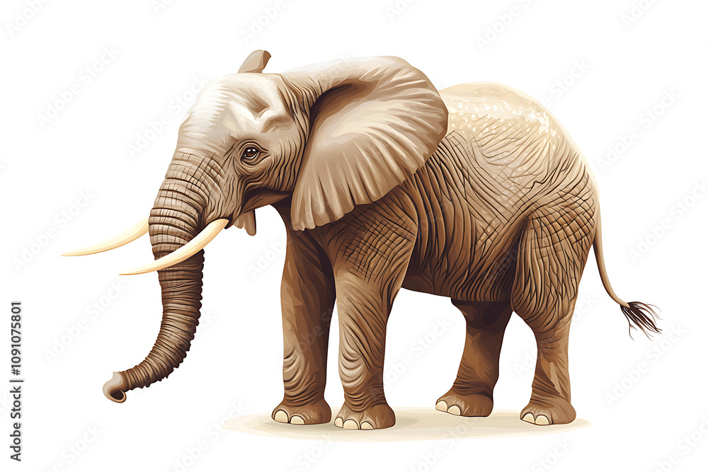 Fototapeta premium A realistic illustration of an elephant standing on a white background.