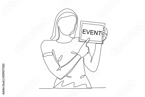 Single continuous line drawing of event planning  like The woman who makes plans for events. Dynamic single line draw design graphic vector illustration for Decoration, Event Venue.