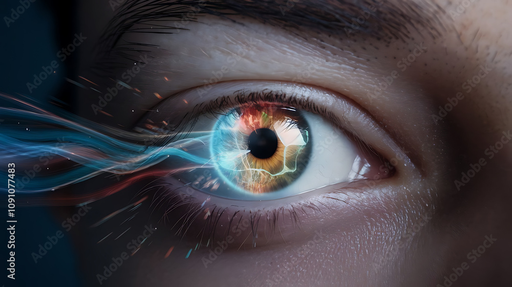 Fototapeta premium Futuristic blue eye with circuitry details