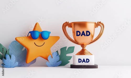 Father's Day Trophy Star Leaves Celebration Decoration Background photo