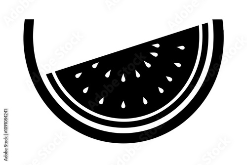 Elegant watermelon slice silhouette in black and white.