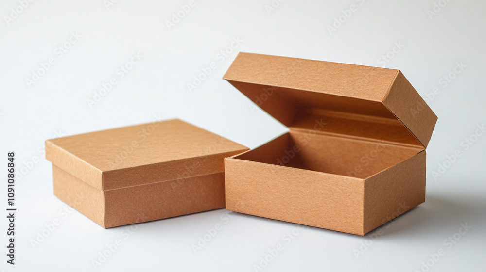 Fototapeta premium opened kraft paper box on white background.
