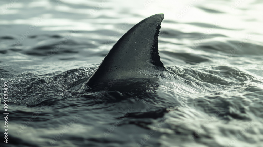 Obraz premium Shark fin emerging from water 