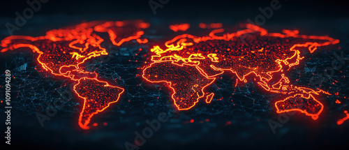 Interactive hologram world map with cyber threat indicators glowing