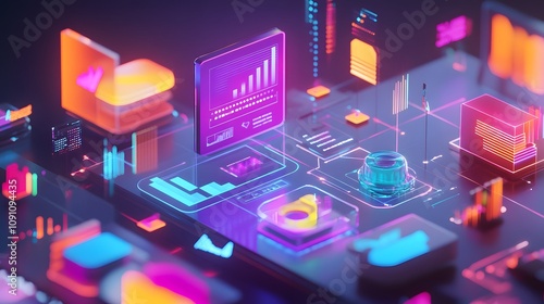 Wallpaper Mural A startup presentation with 3D glowing holograms of the product lifecycle and 2D visual representations of market strategies. 4k resolution, Cinematic Scene Torontodigital.ca