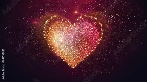 Valentines day, love concept. Shiny heart glowing on dark, 