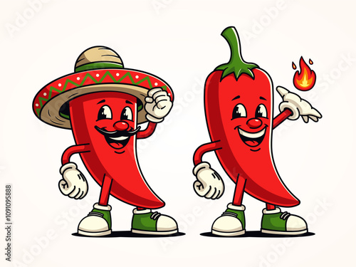 Red chili character cartoon mascot, suitable for diet, food, health and business