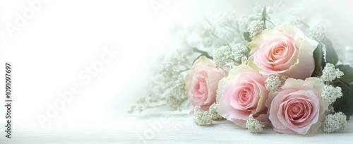 Pastel Pink Rose Bouquet on Rustic Wooden Surface
