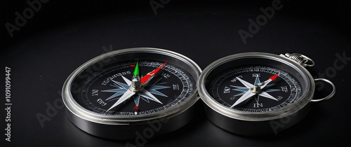 Two metallic compasses symbolize adventure, navigation, and exploration for travelers.