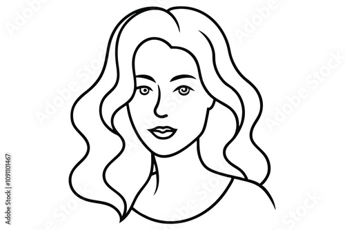 Woman with beautiful hair line art Vector illustration