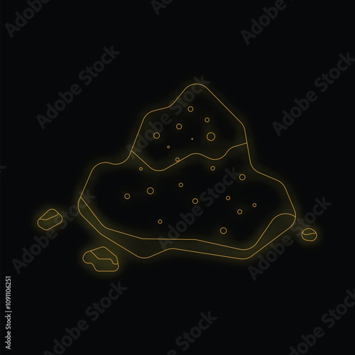 Golden neon style illustration of an asteroid floating in space with debris