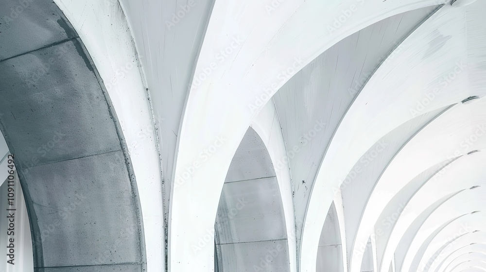 Fototapeta premium White Arched Ceiling - a stunning architectural masterpiece. The sleek curves and bright white tones create an elegant and modern visual experience.