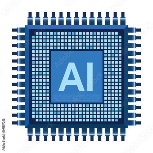 Artificial intelligence chip. AI processor concept. Futuristic microchip processor. AI chip symbol. Technology innovation concept. Vector illustration