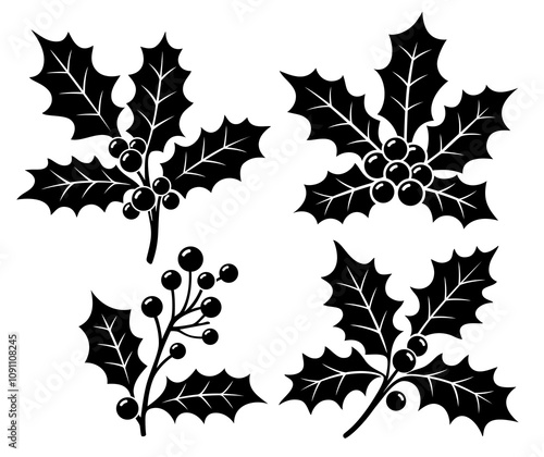 Holly christmas berries cherry silhouette black color