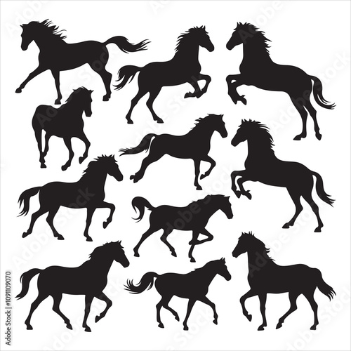 set of vector horse silhouette	
