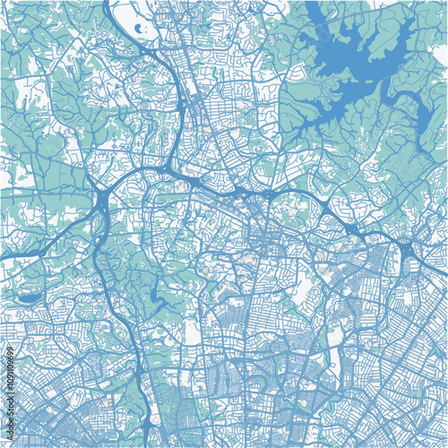 Map of Towson in Maryland in a professional blue style. Contains layered vector with roads water, parks, etc.