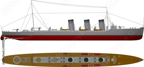 WW2 Patrol Boat. Side and top profile of a motor patrol boat from the 1930s. Isolated vector illustration.