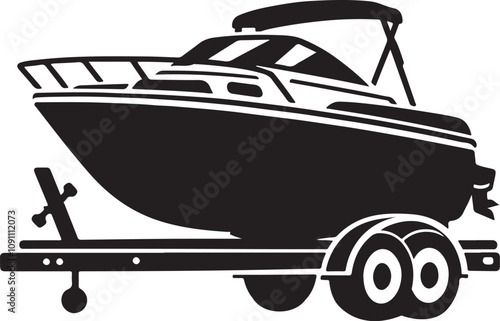 Boat on a trailer silhouette editable vector art illustration.