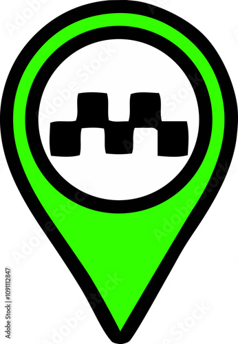 Taxi map location line icon vector in green color