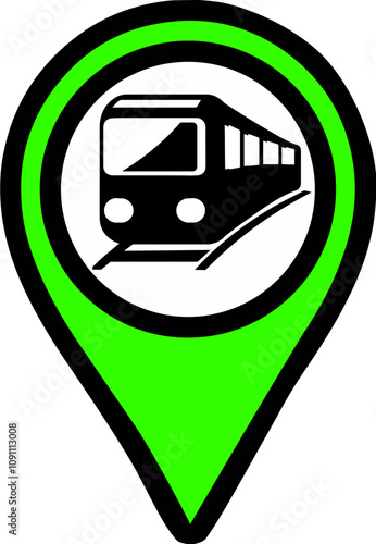 Map location train vector icon in green color for railway stations
