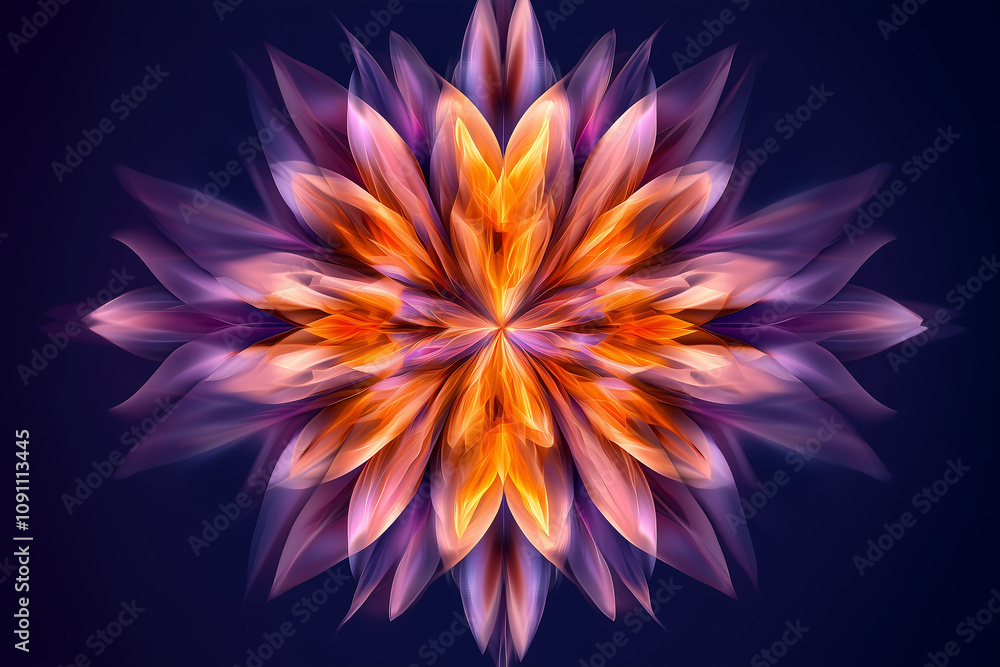 Vibrant floral design with symmetrical patterns in shades of orange and purple, creating mesmerizing visual effect. Perfect for artistic and decorative purposes Vibrant floral design with symmetrical patterns in shades of orange and purple, creating mesmerizing visual effect. Perfect for artistic and decorative purposes