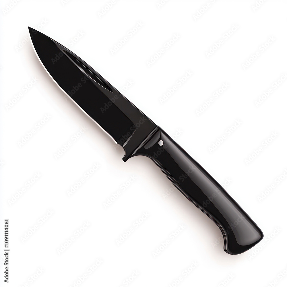 A sleek black knife ideal for outdoor and kitchen use. isolated on white background. A sleek black knife ideal for outdoor and kitchen use. isolated on white background.