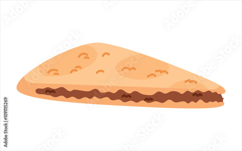 A clean and colorful vector isolated illustration of traditional Turkish flatbread with a savory filling. Ideal for culinary projects, cultural content, and food-related designs.