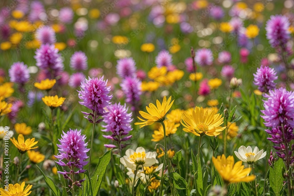 Fototapeta premium Colorful Wildflower Meadow in Spring Sunshine