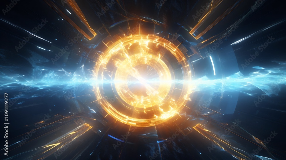 Obraz premium Futuristic Sci-Fi Energy Core with Swirling Radiant Flows and Lights