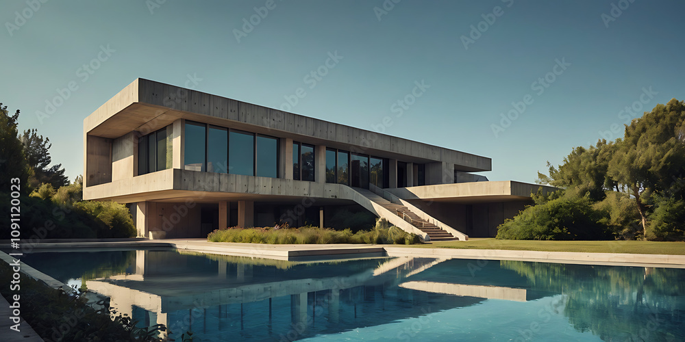 futuristic brutalist villa building in the hill, created by generative ai futuristic brutalist villa building in the hill, created by generative ai