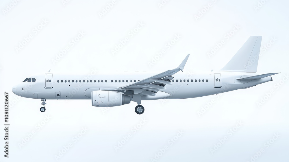 Obraz premium A Detailed 3D Render of a White Airplane in Flight, Approaching Landing