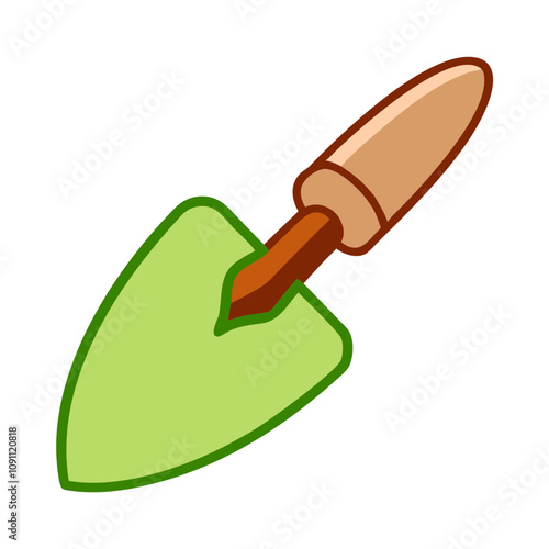 Garden trowel illustration with green blade and wooden handle