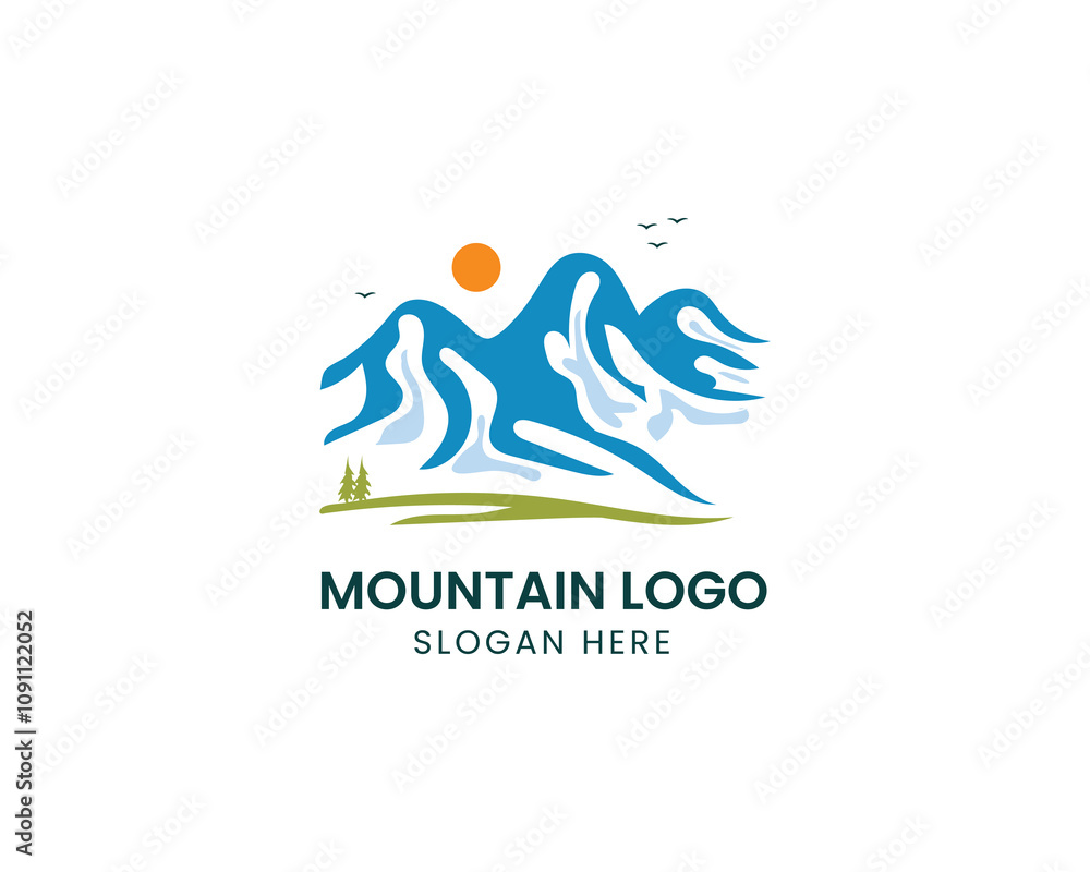 Fototapeta premium Panorama view landscape mountain logo design vector illustration